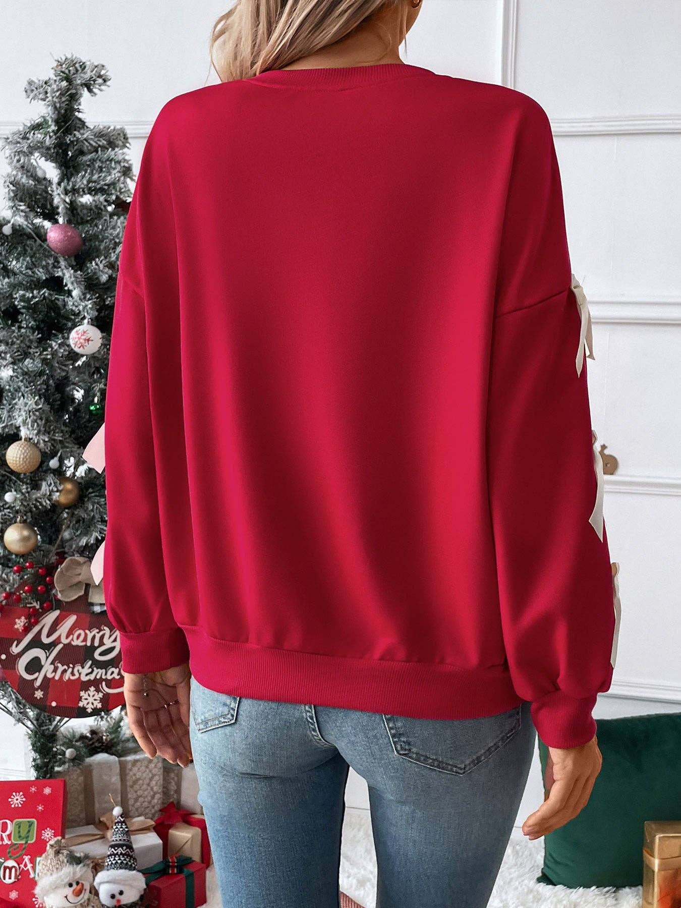 Bow Sleeve Crewneck Sweatshirt