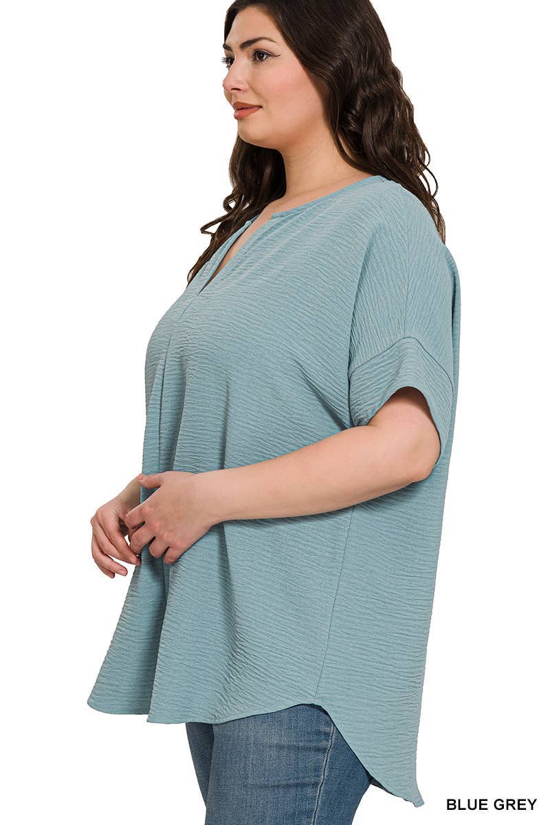 Woven Airflow Split Neck Short Sleeve Top