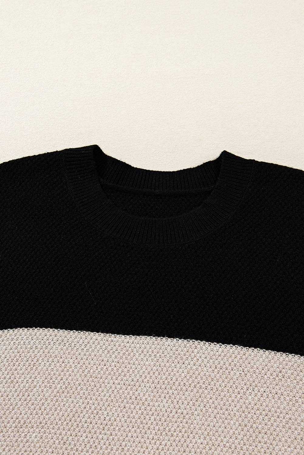 Parchment Color Block Knit Striped Sleeve Detail Casual Sweater