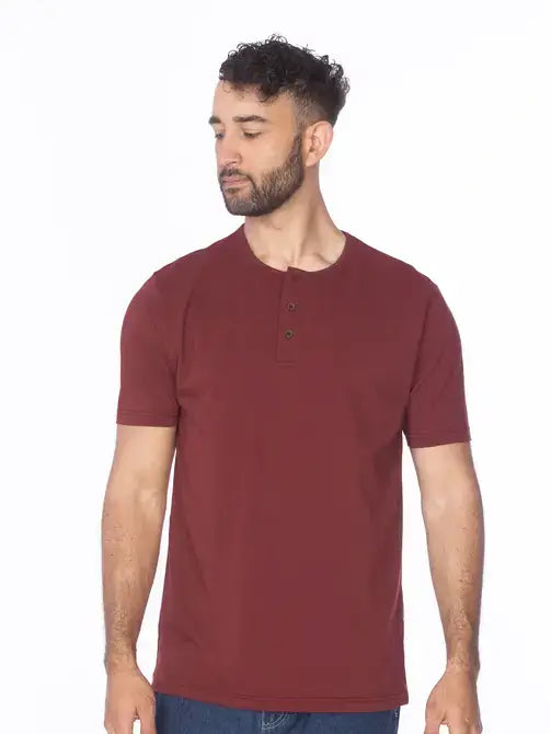 Men's Henley SS Cotton T-Shirt - Burgundy