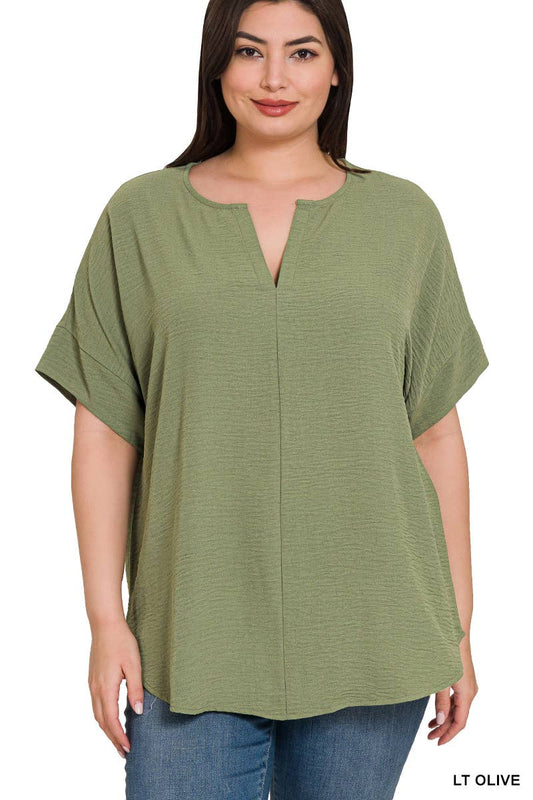 Woven Airflow Split Neck SS Top