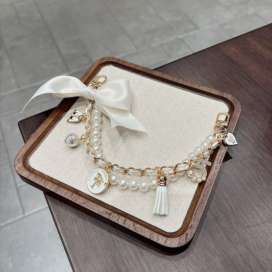 Bow Pearl Chain Bag Charm
