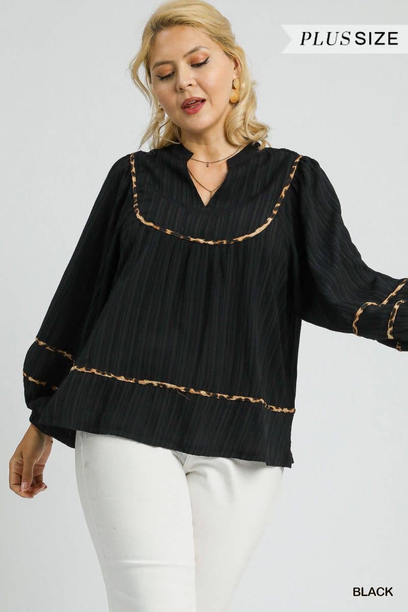 Plus Texture Fabric Blouse With Animal Print