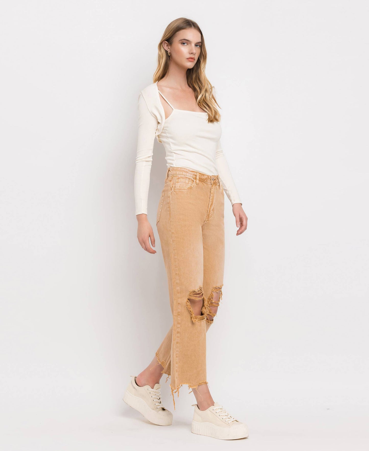 90'S VINTAGE SUPER HIGH RISE CROP FLARE JEANS