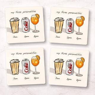 “My Three Personalities” Glass Coasters Set of 4