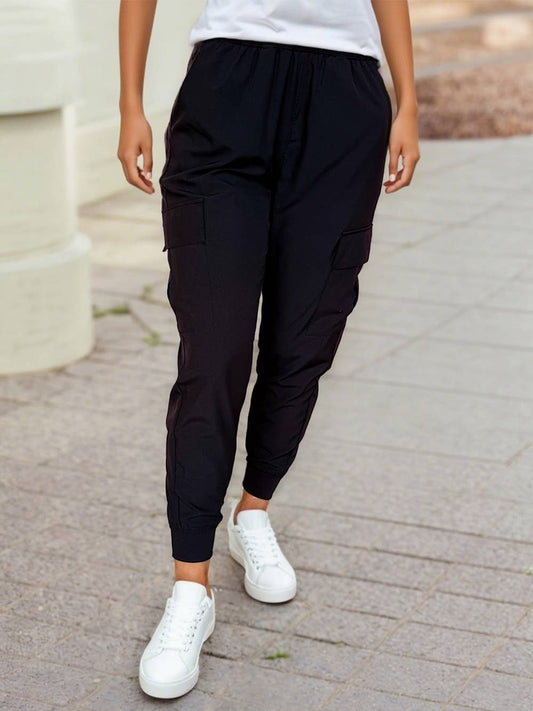 Elastic High Waist Pocketed Cargo Jogger Pants