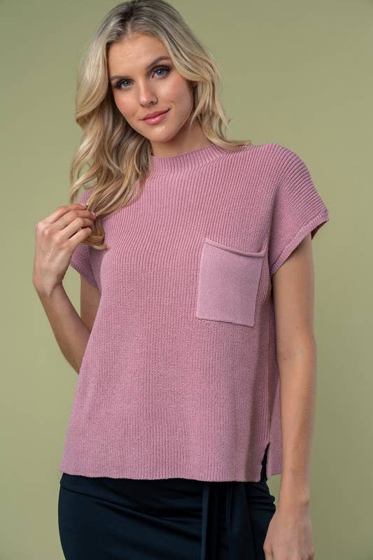 T10057 Short Sleeve Solid Knit Top