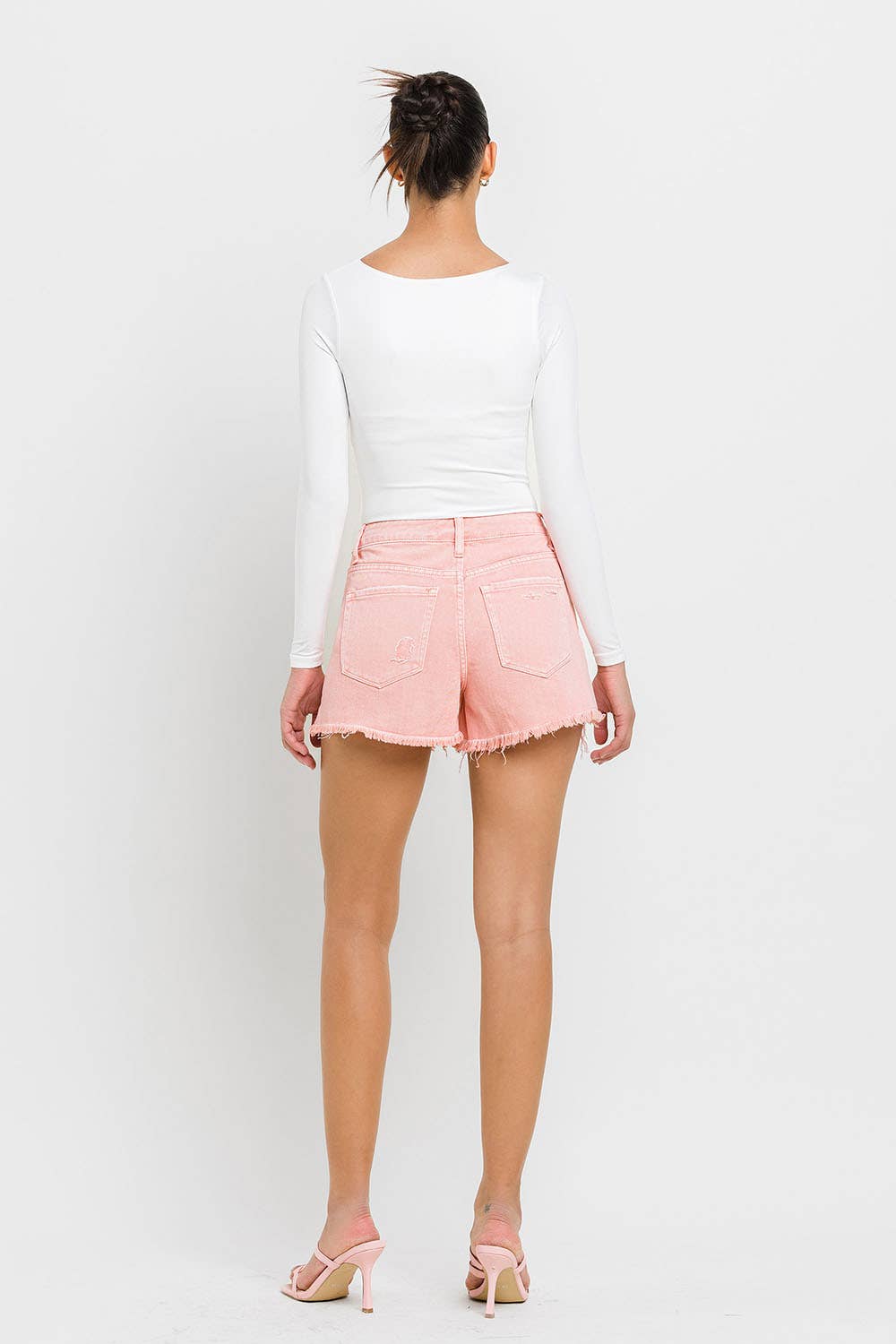 HIGH RISE SLIDE SLIT FRAYED HEM SHORTS