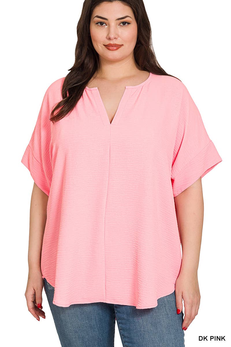 Woven Airflow Split Neck Short Sleeve Top