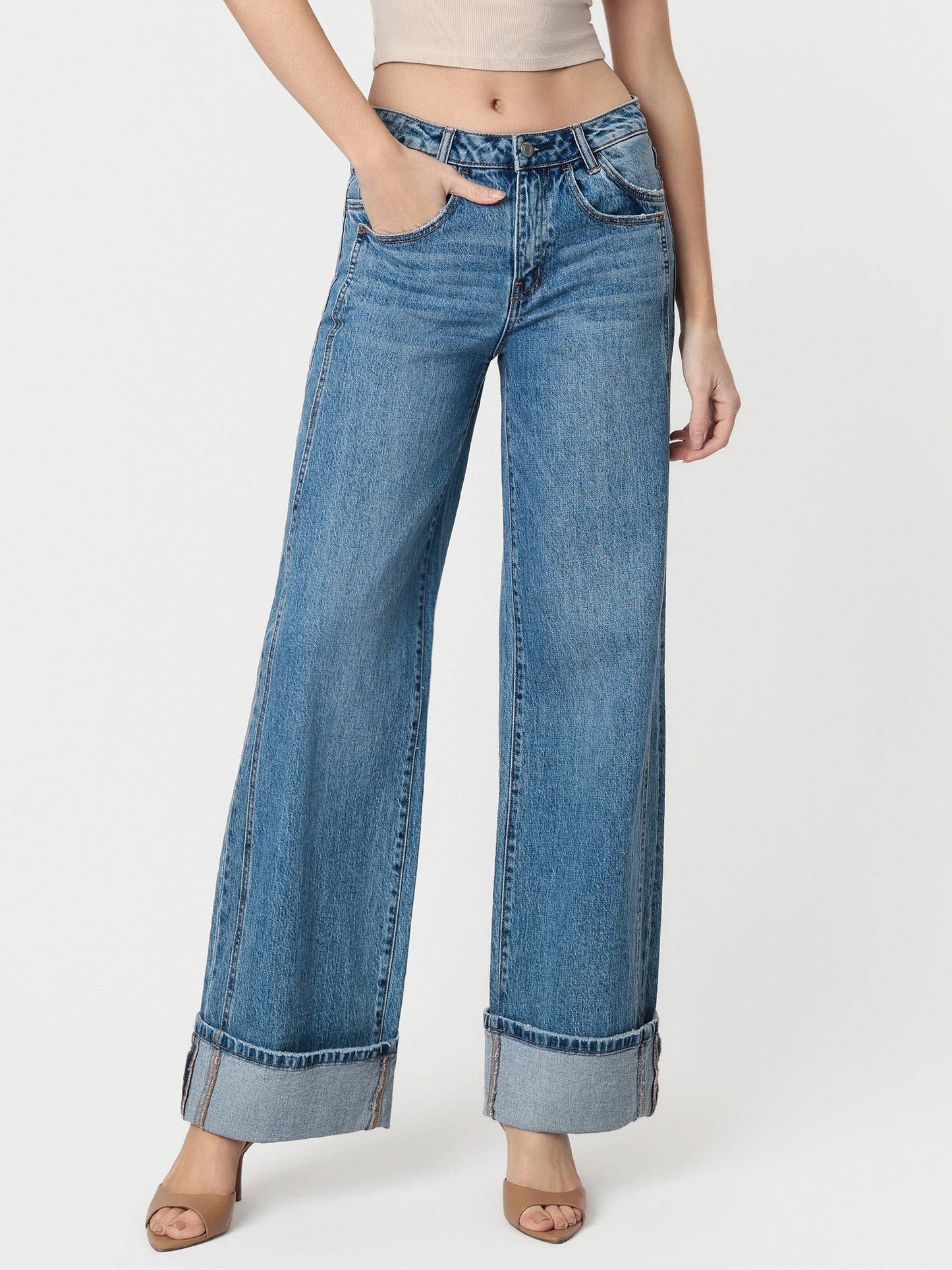 Kris Cuffed Wide Leg Jeans