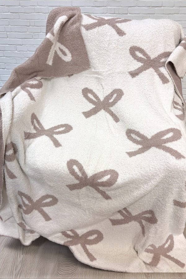 Taupe & Cream Bow Luxury Blanket