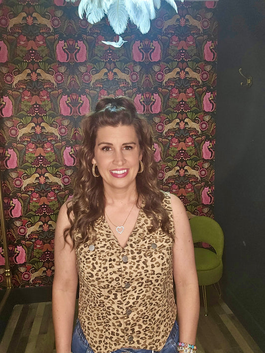 Leopard Print Vest - Camel