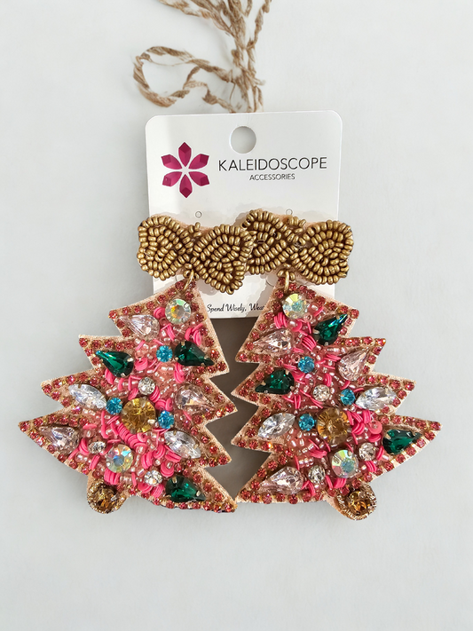 PINK CHRISTMAS TREES W/RIBBONS