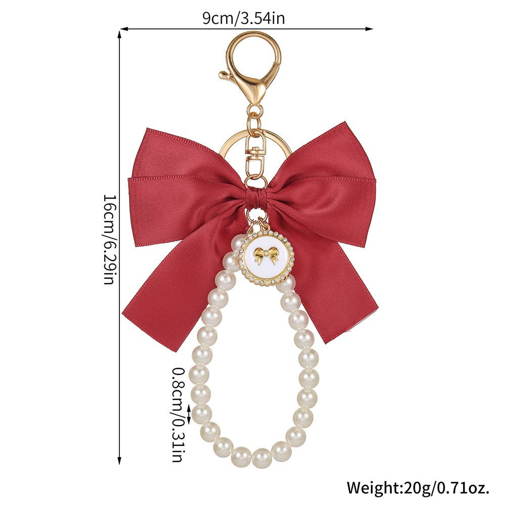 Elegant Satin Bow Pearl Keychain Bag Charm