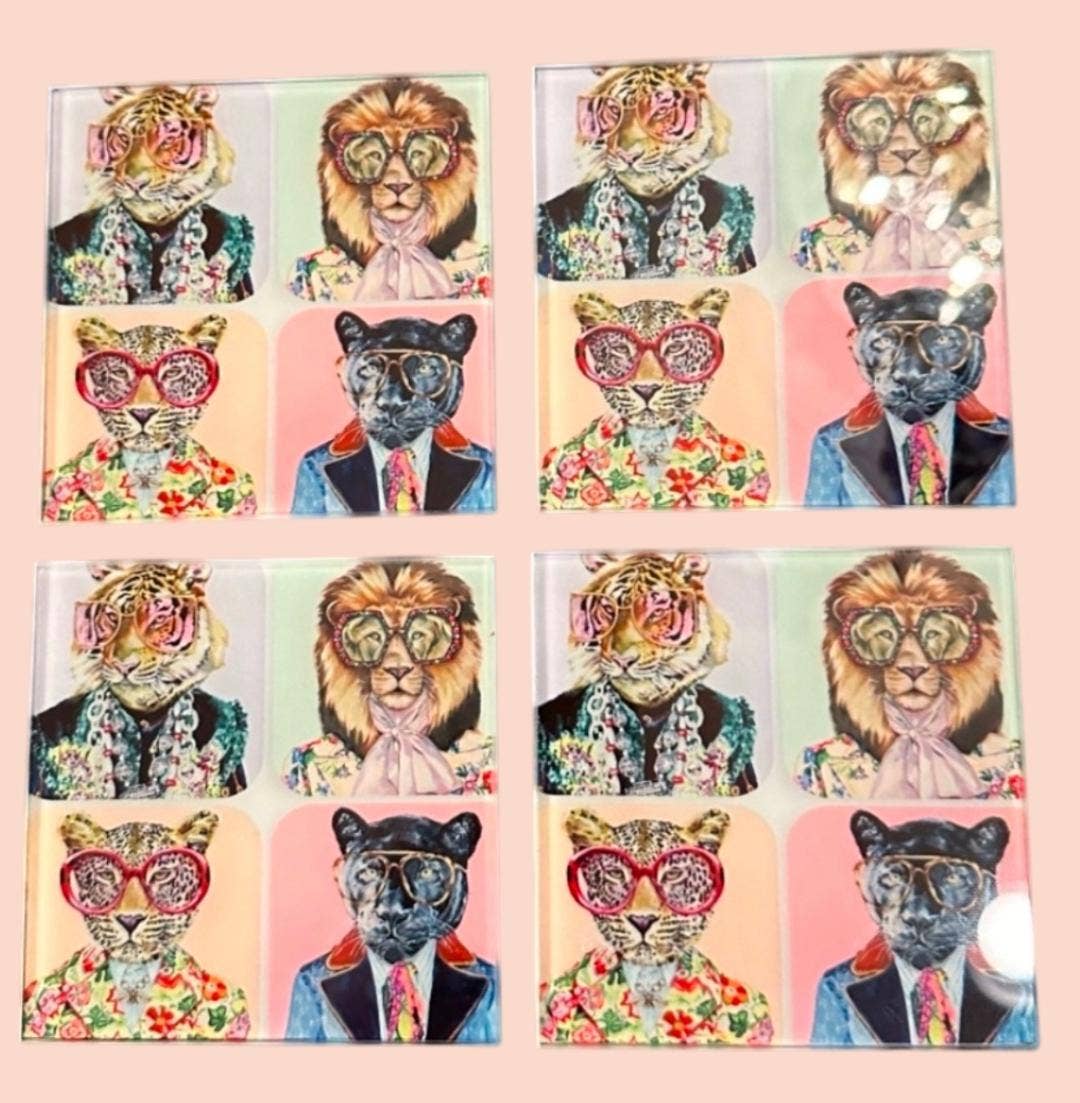 Animal Print Glass Coaster Set of 4