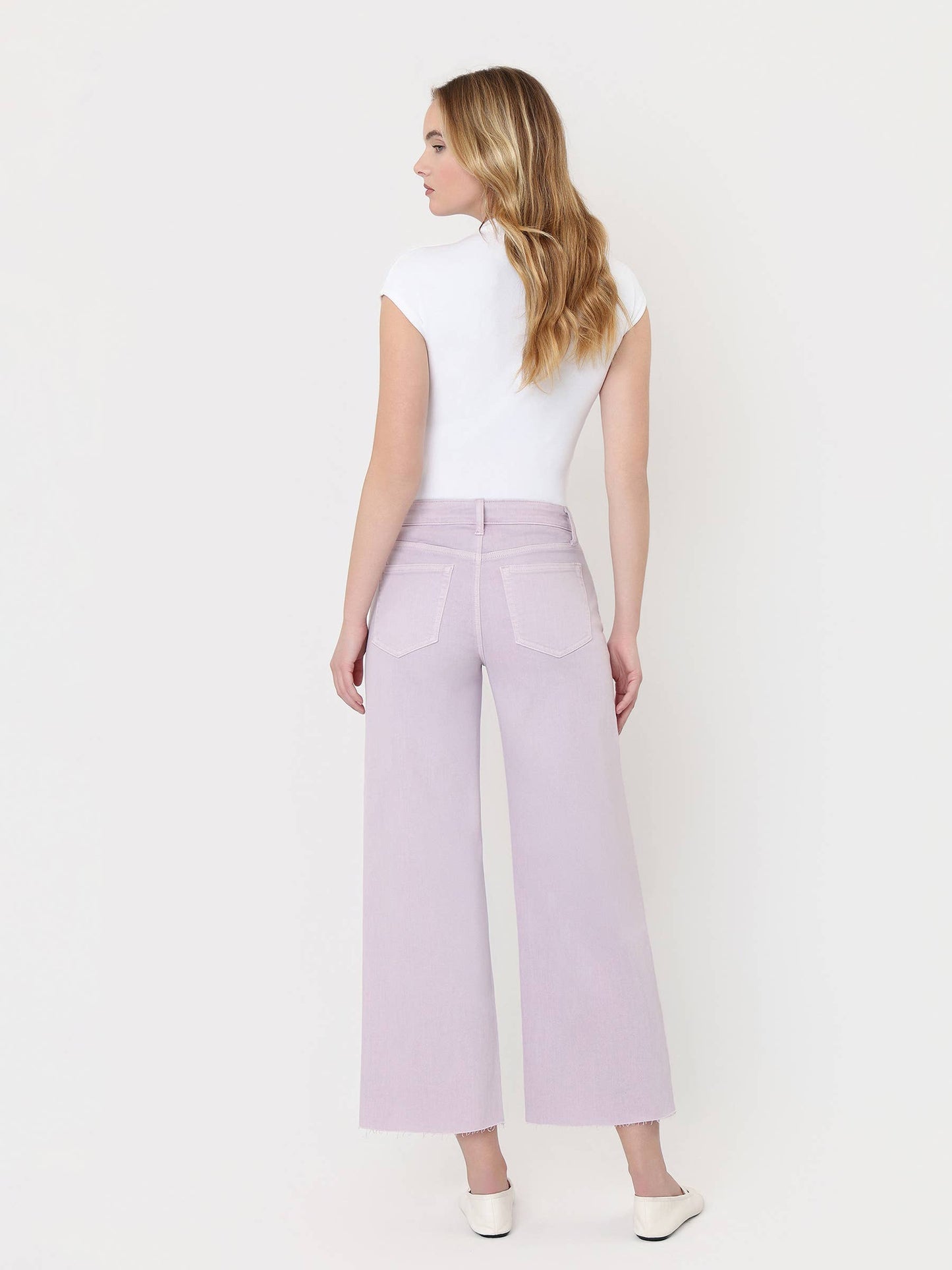 HIGH RISE LAVENDER COLOR CROP WIDE LEG JEANS