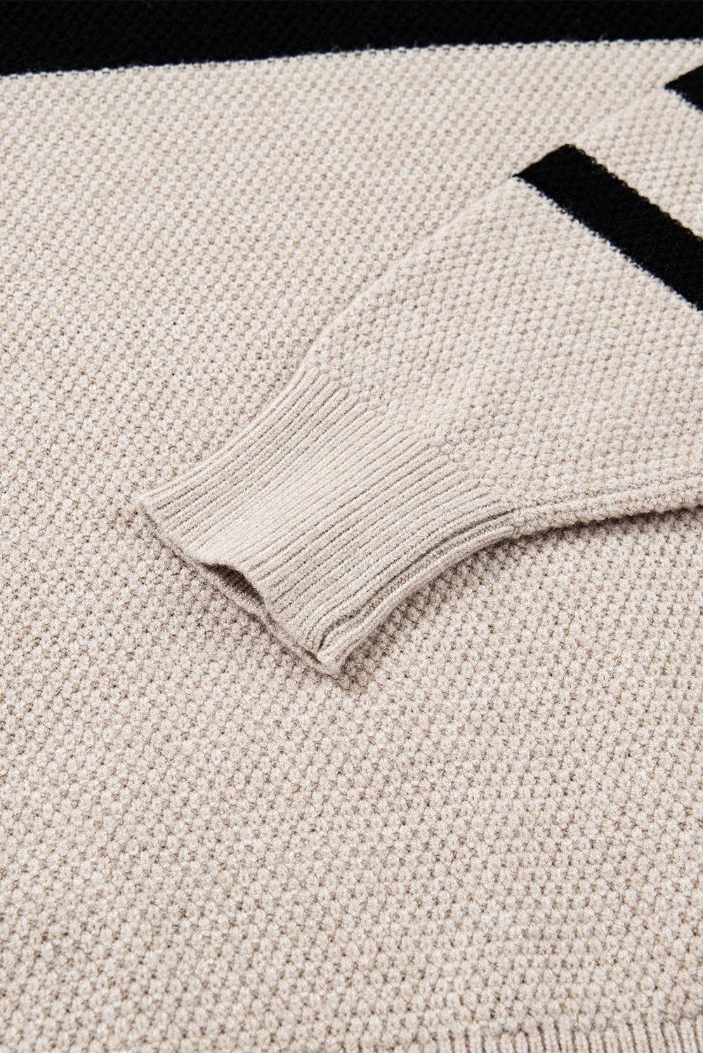 Parchment Color Block Knit Striped Sleeve Detail Casual Sweater