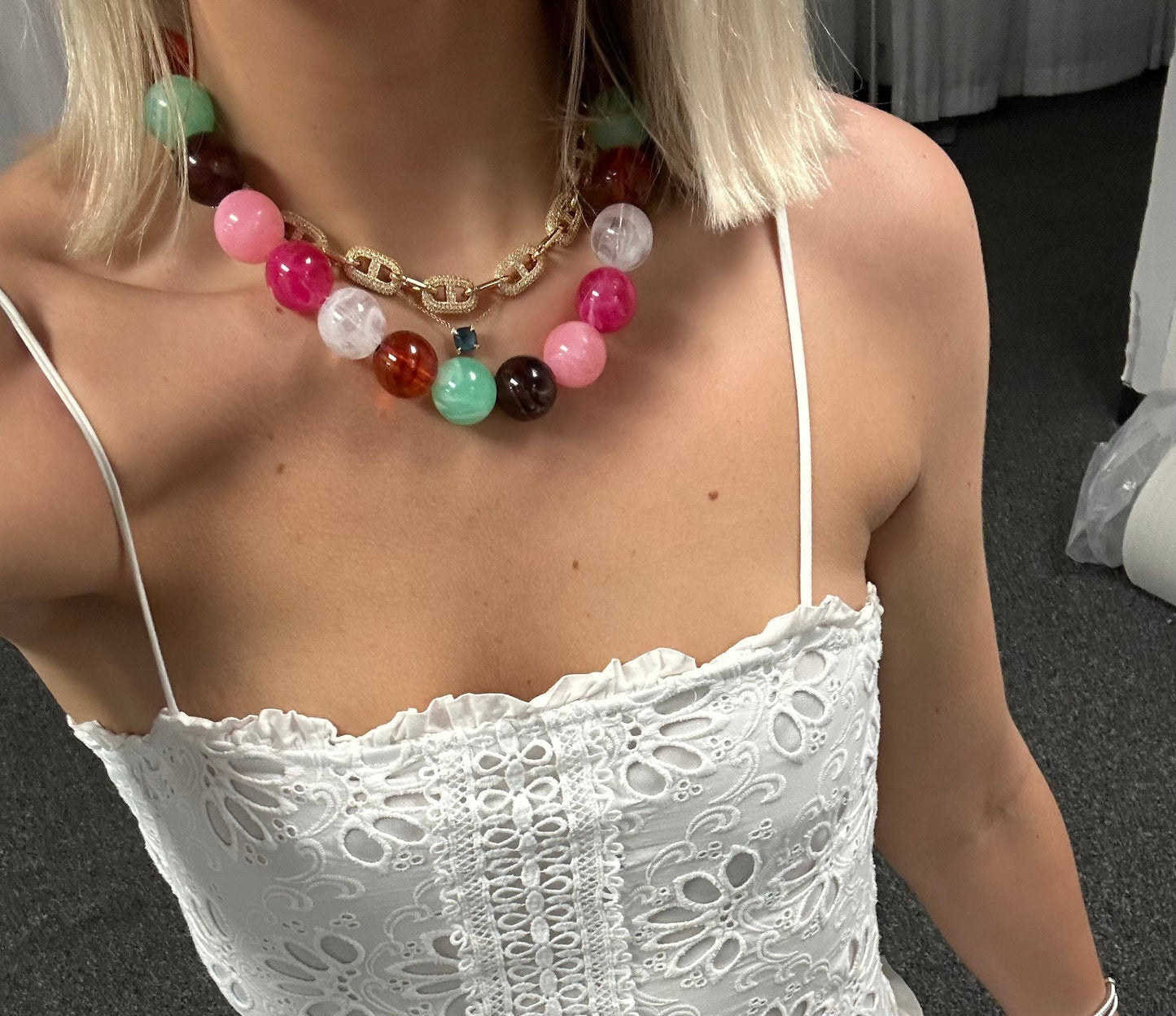 Celia Chunky Beaded Necklace - Pastel