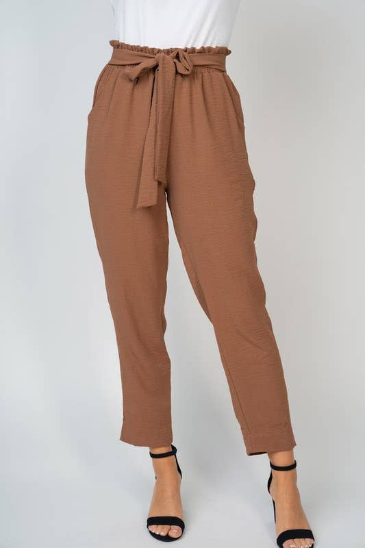 P77134 High Waisted Solid Woven Pant