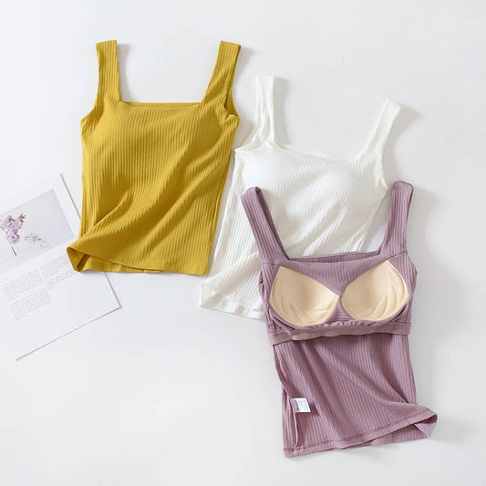 Basic Square Neck Tank Top w/Self Bra