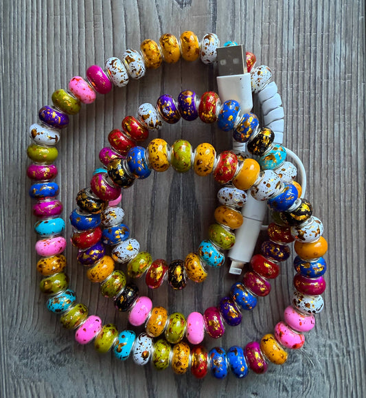 Gold Rainbow Beaded Phone Charger w/Lightning & USB-C