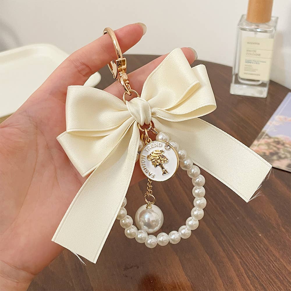 Ribbon Bow Pearl Bag Keychain