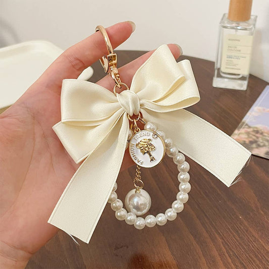 Ribbon Bow Pearl Bag Keychain