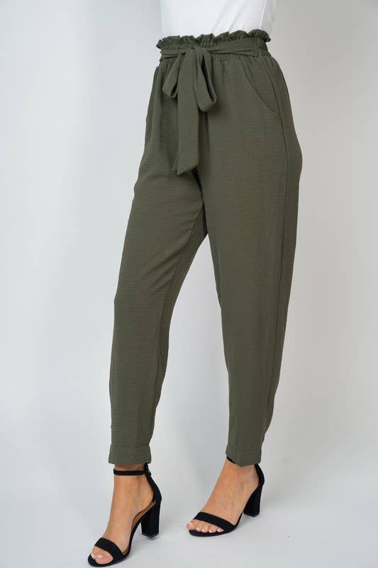 P77134 High Waisted Solid Woven Pant