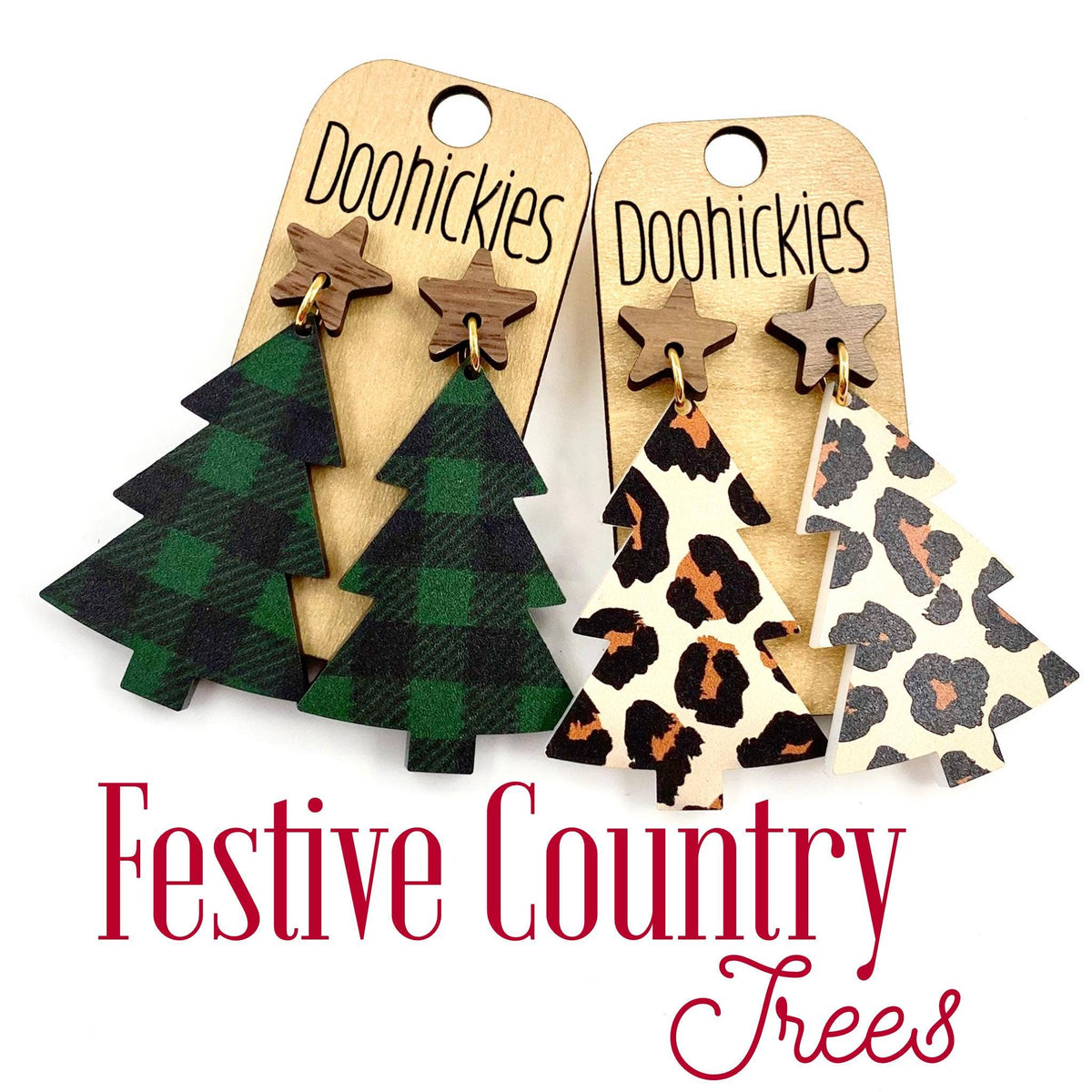 Festive Country Trees - Christmas Acrylic Earrings