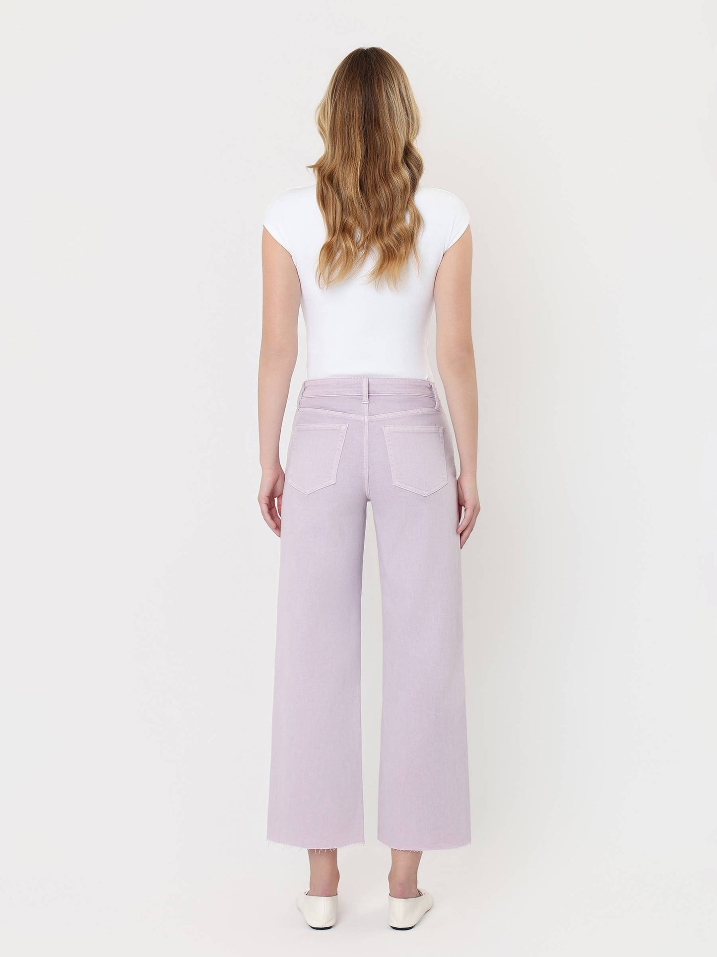 HIGH RISE LAVENDER COLOR CROP WIDE LEG JEANS