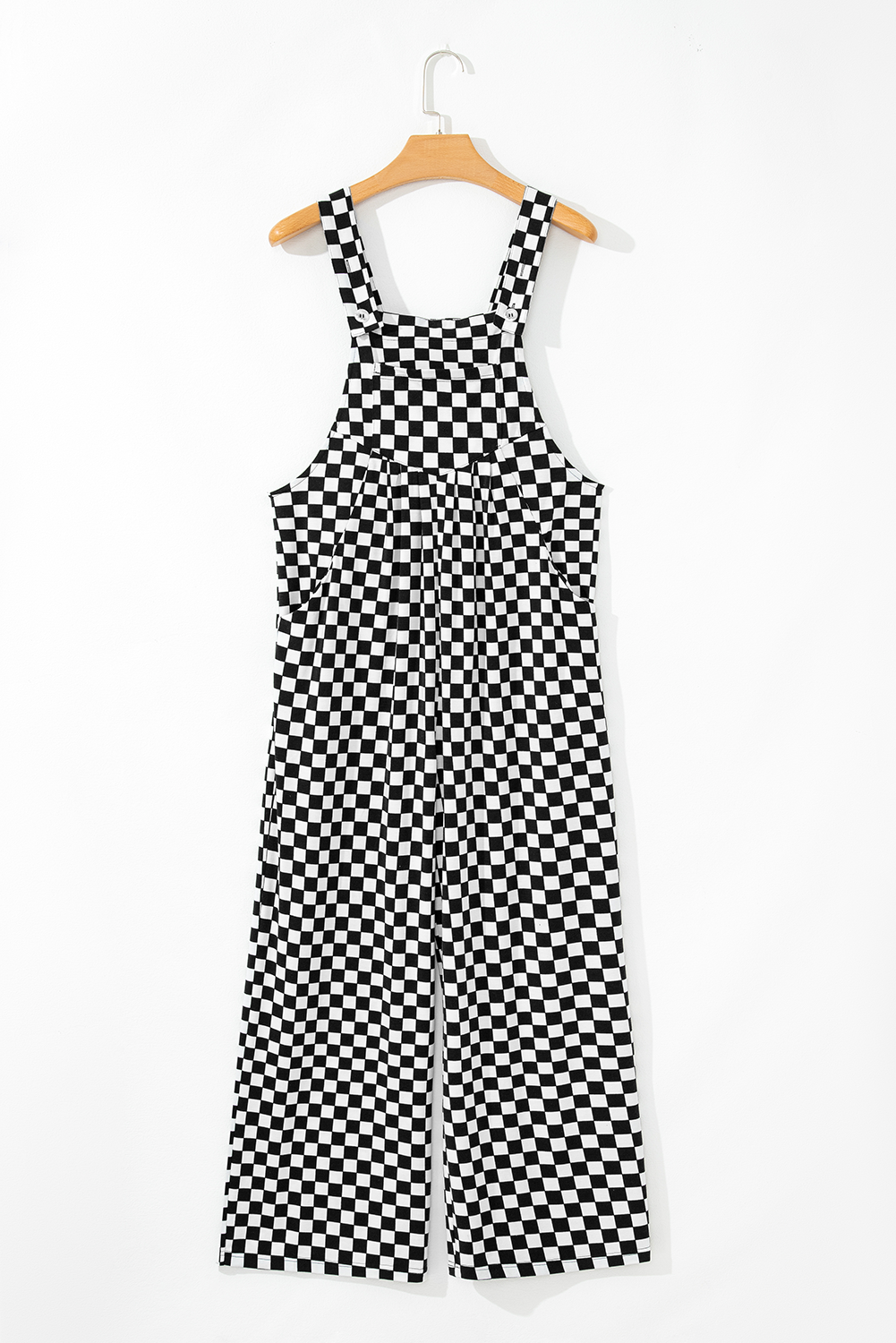 Checkered Print Pocketed Wide Leg Jumpsuit