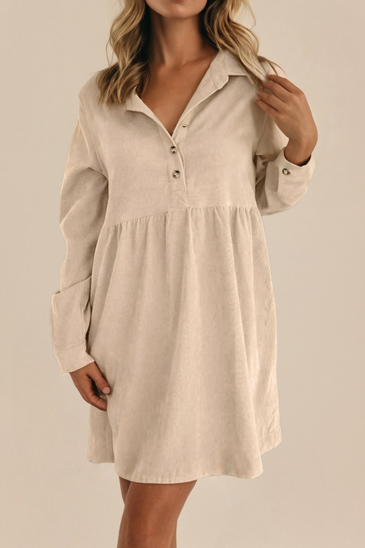 Corduroy Half Button LS Mini Fall Dress