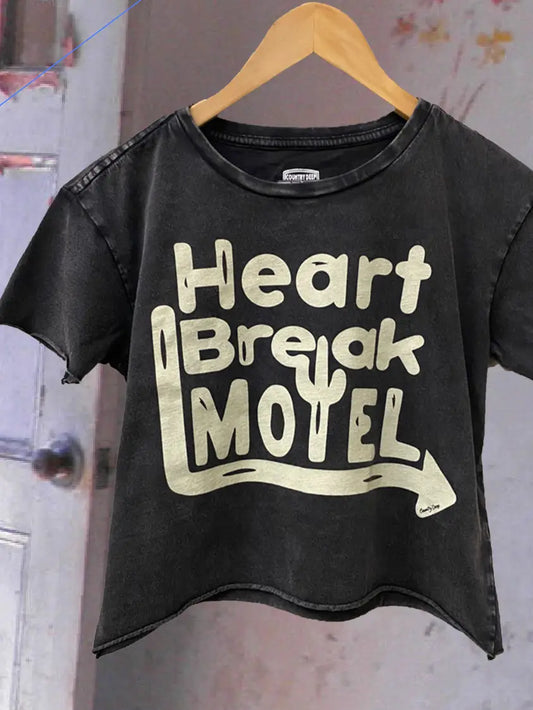 Heartbreak Motel Baby Doll Cropped Acid Wash T-Shirt