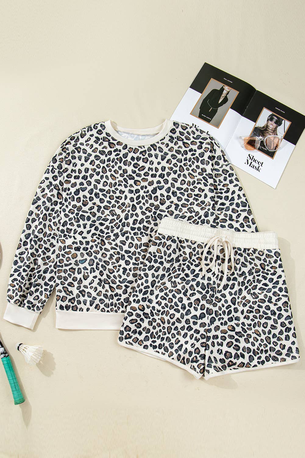 Plus Size Leopard Pullover and Shorts 2pcs Outfit