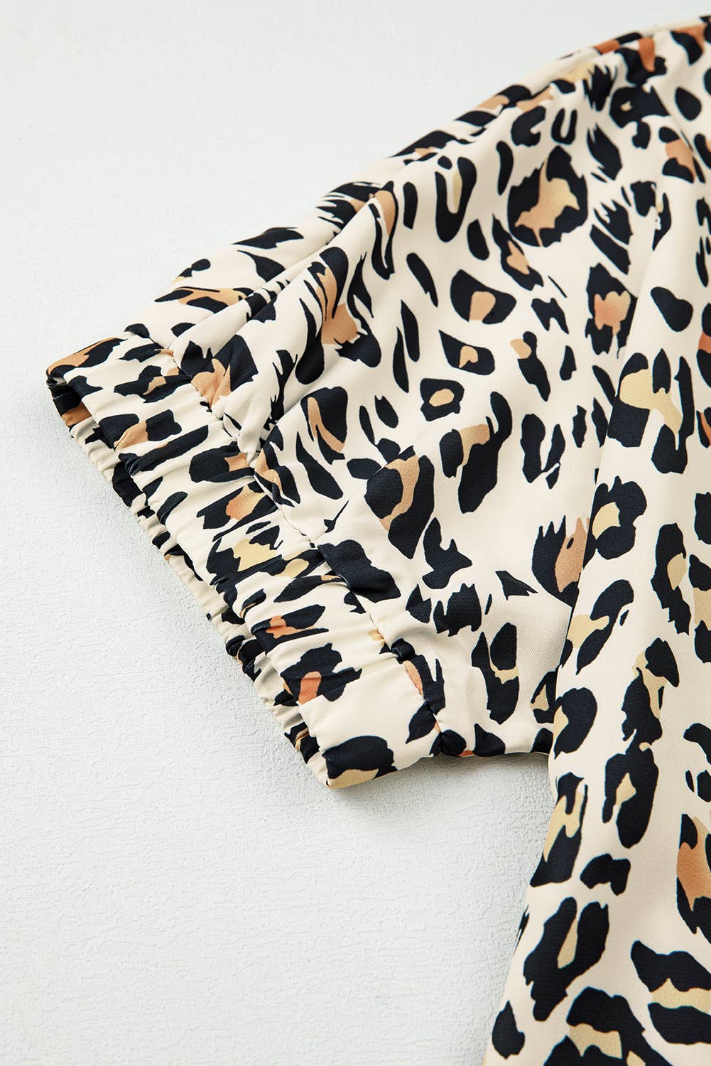 Leopard Colorblock V Neck Half Sleeve Top