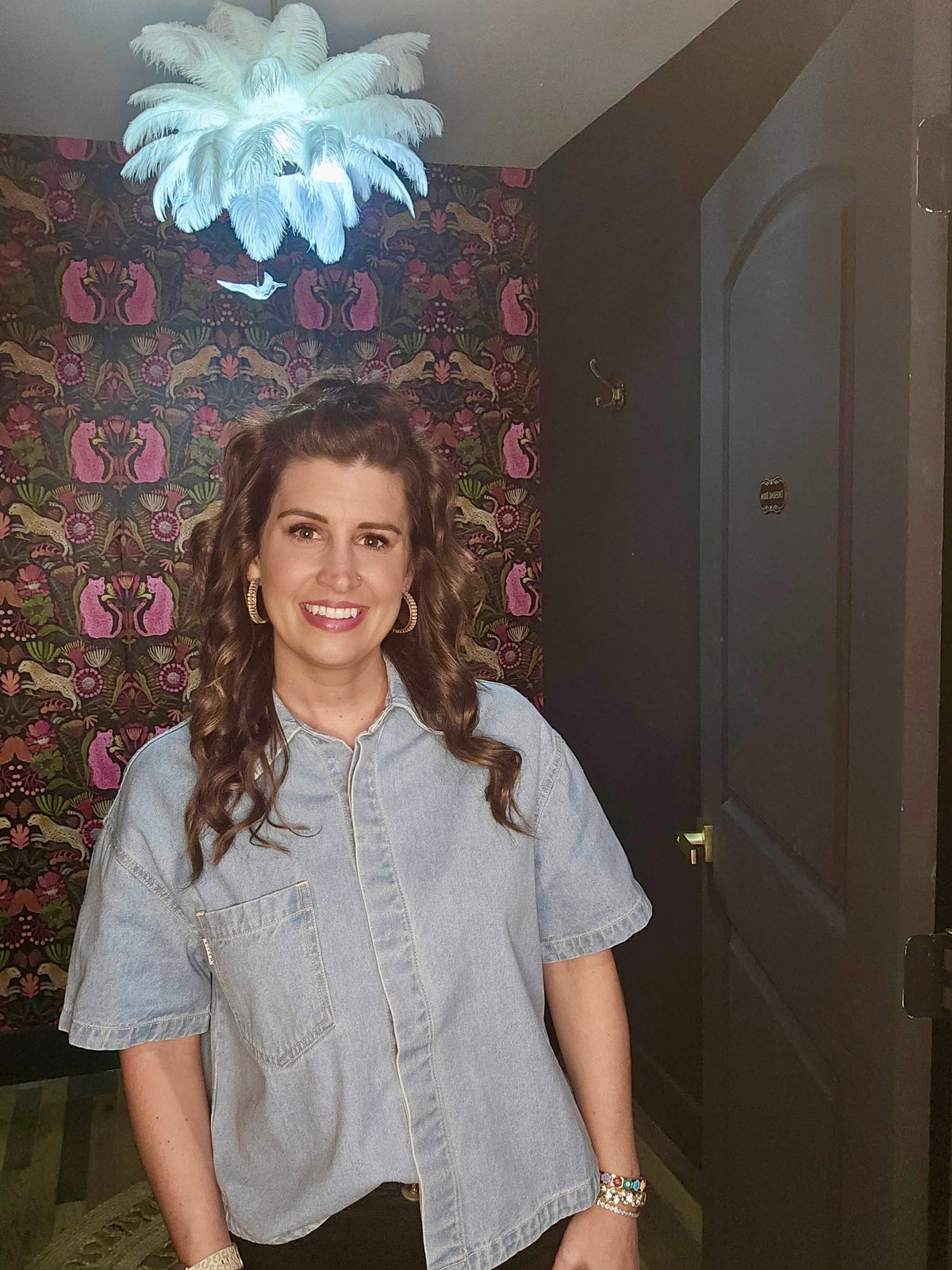 Oversized Half Sleeve Cropped Denim Shirt - Rigid