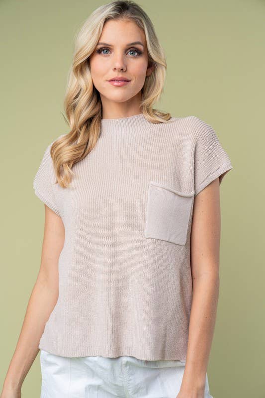 T10057 Short Sleeve Solid Knit Top