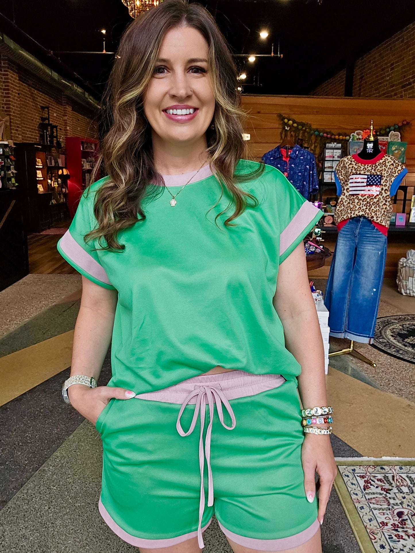 Solid Scuba w/Color Contrast Shorts Set