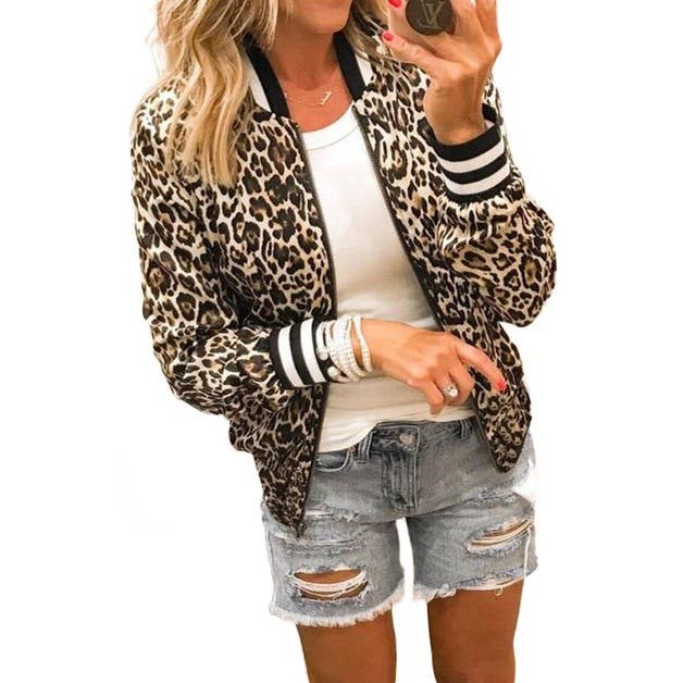 Printed Zip Up Long Sleeves Bomber Jacket