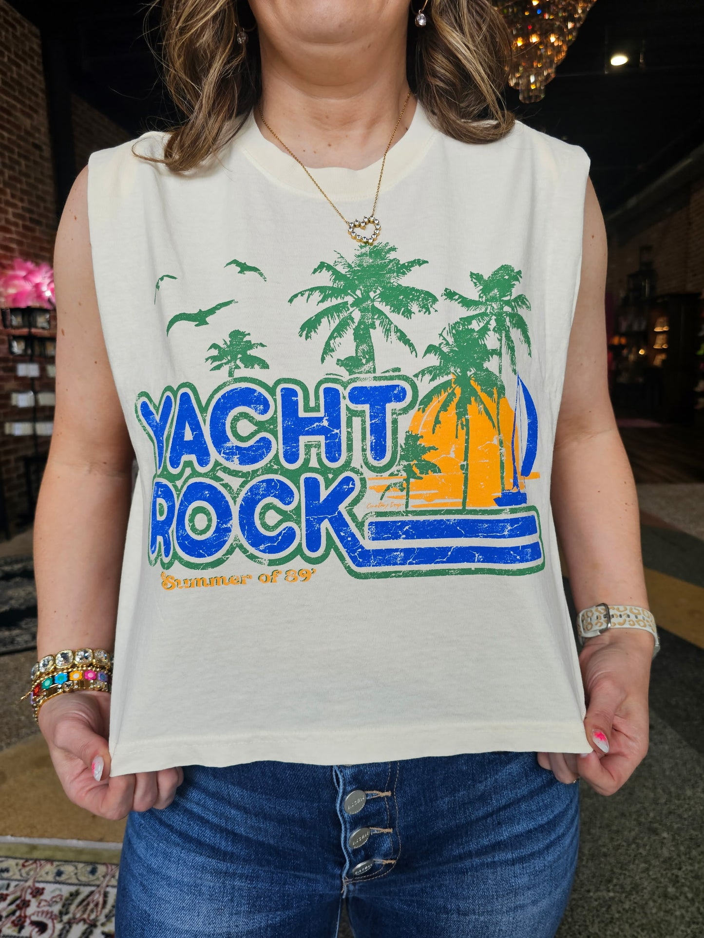 Yacht Rock Summer 89 Boxy Midriff Muscle Top