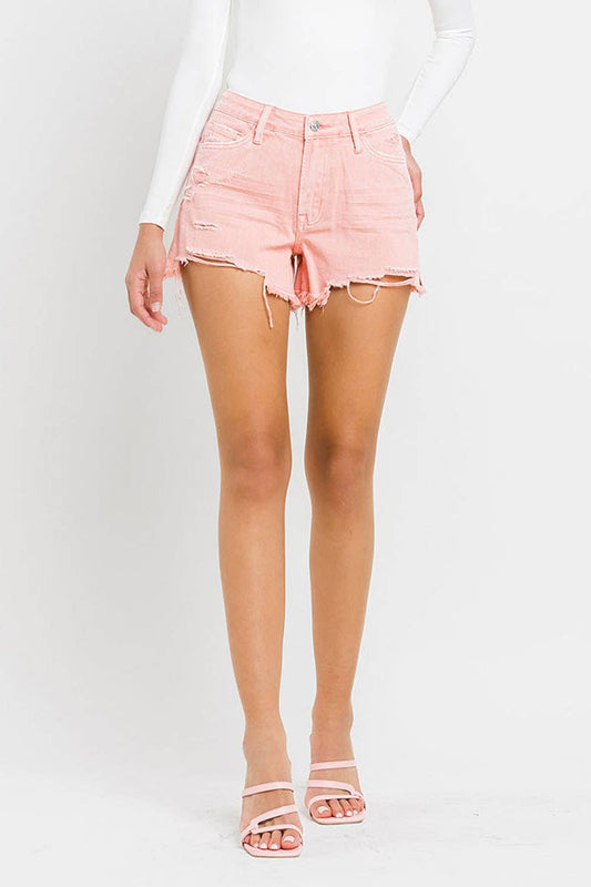 HIGH RISE SLIDE SLIT FRAYED HEM SHORTS