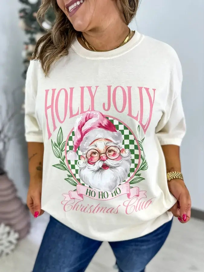 Holly Jolly Christmas Club Ivory Graphic Tee