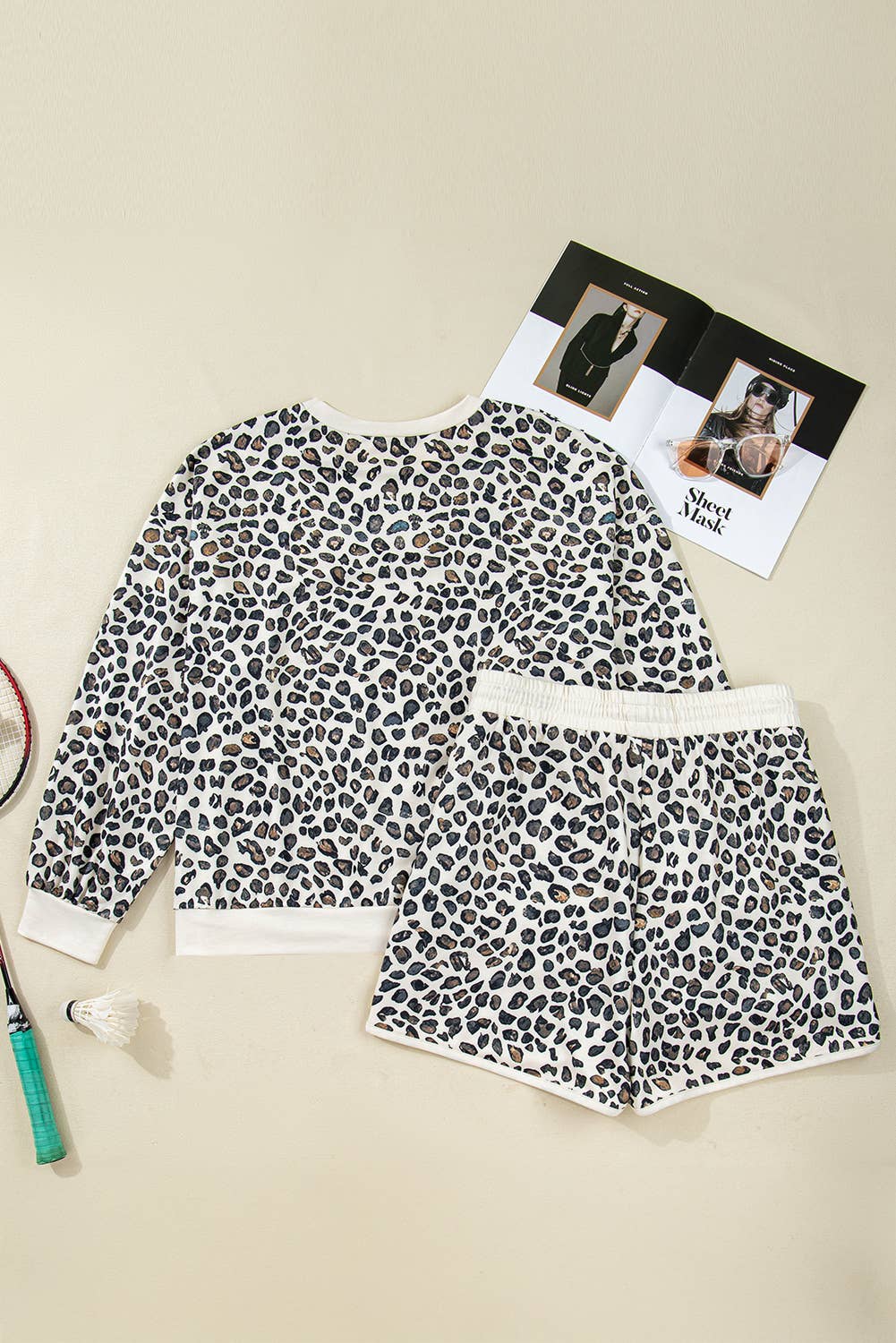 Plus Size Leopard Pullover and Shorts 2pcs Outfit