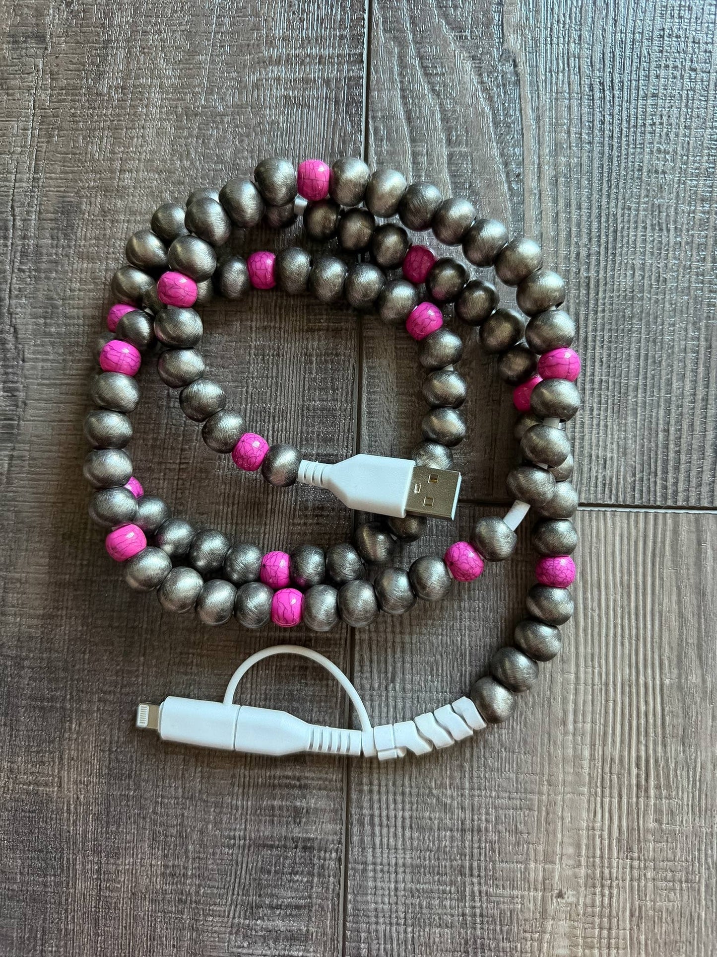 Turquoise Beaded Phone Charger w/Lightning & USB-C