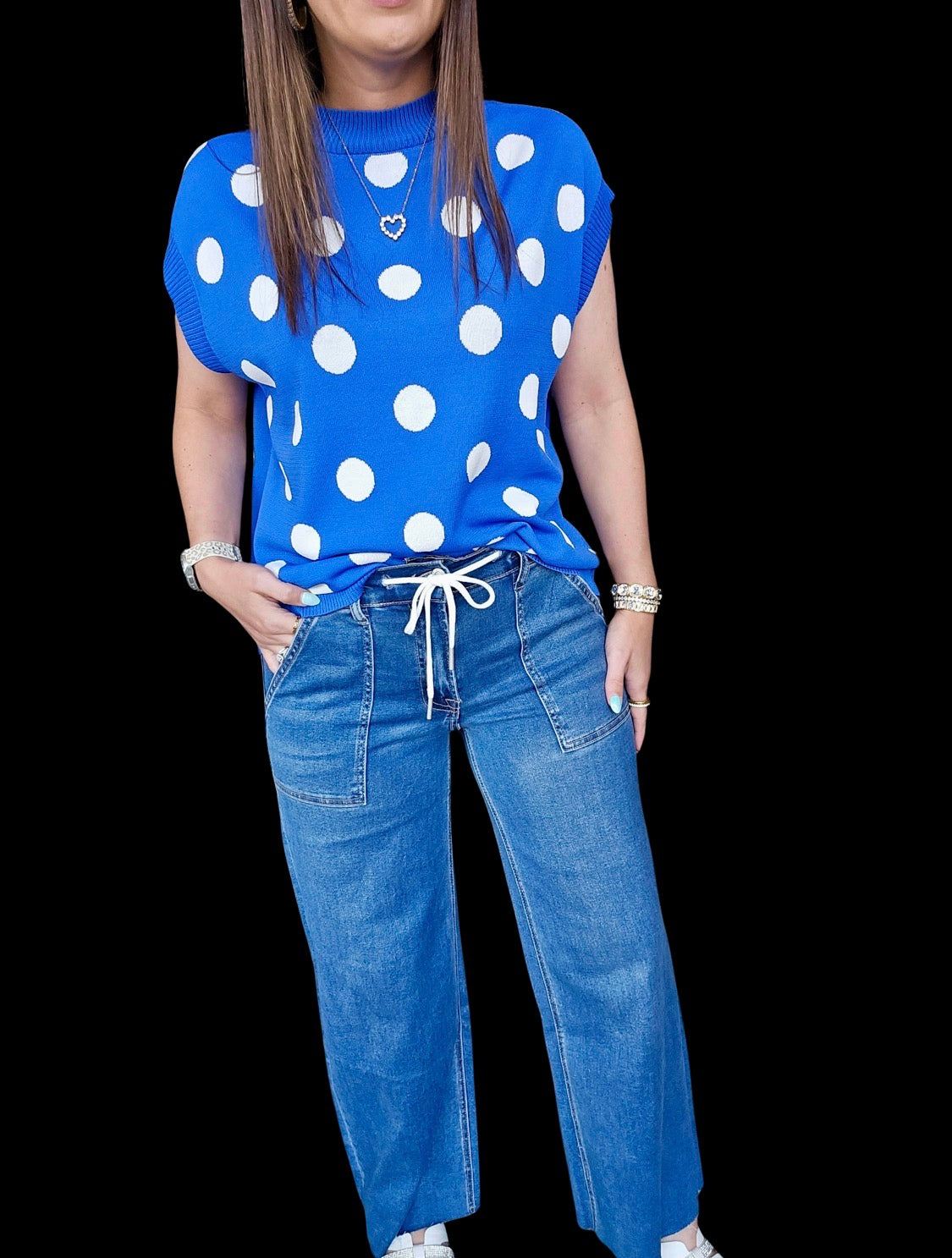 Game Day Polka Dot Sleeveless Knit Top