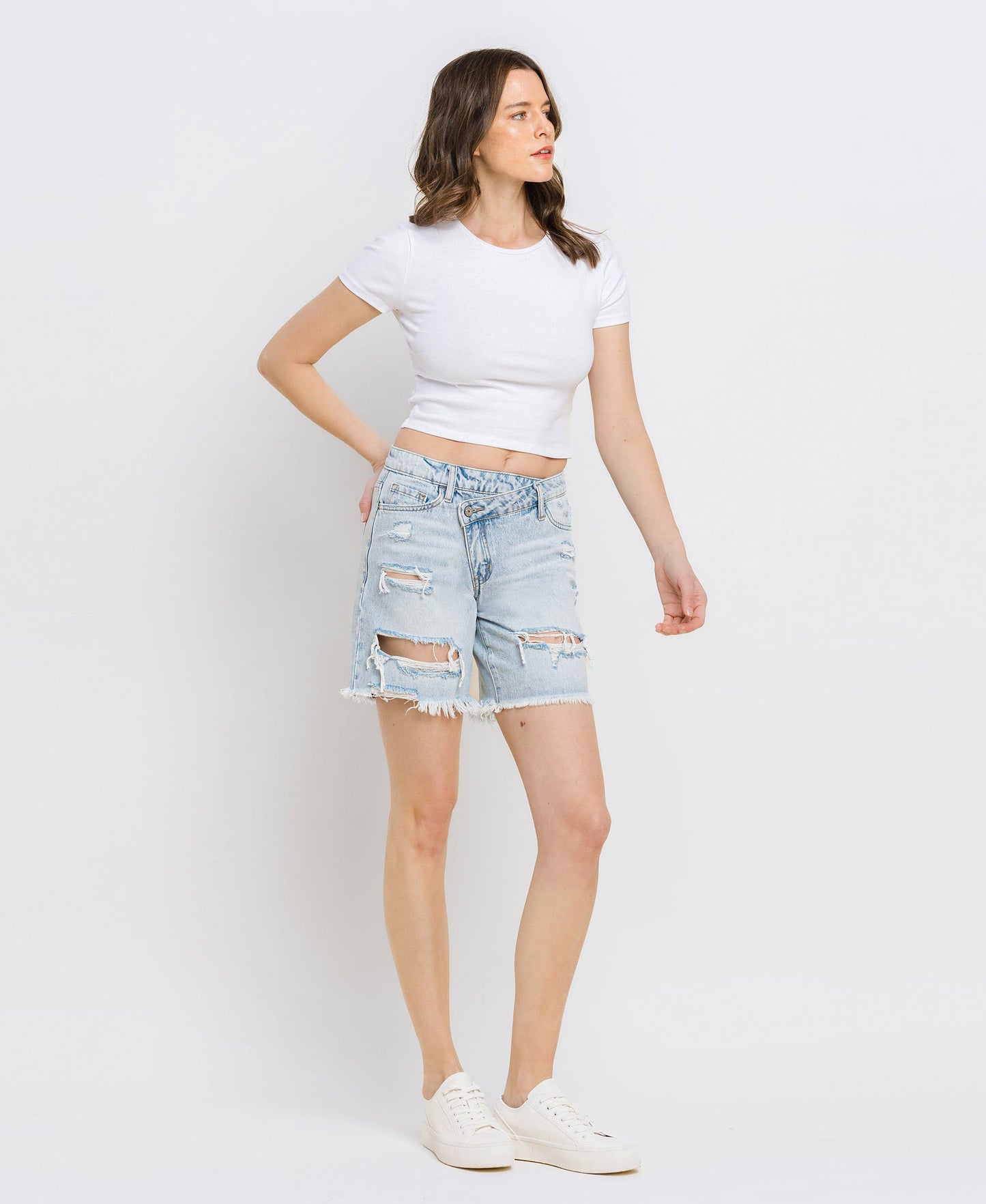 SUPER HIGH RISE CRISS CROSS BOYFRIEND SHORTS