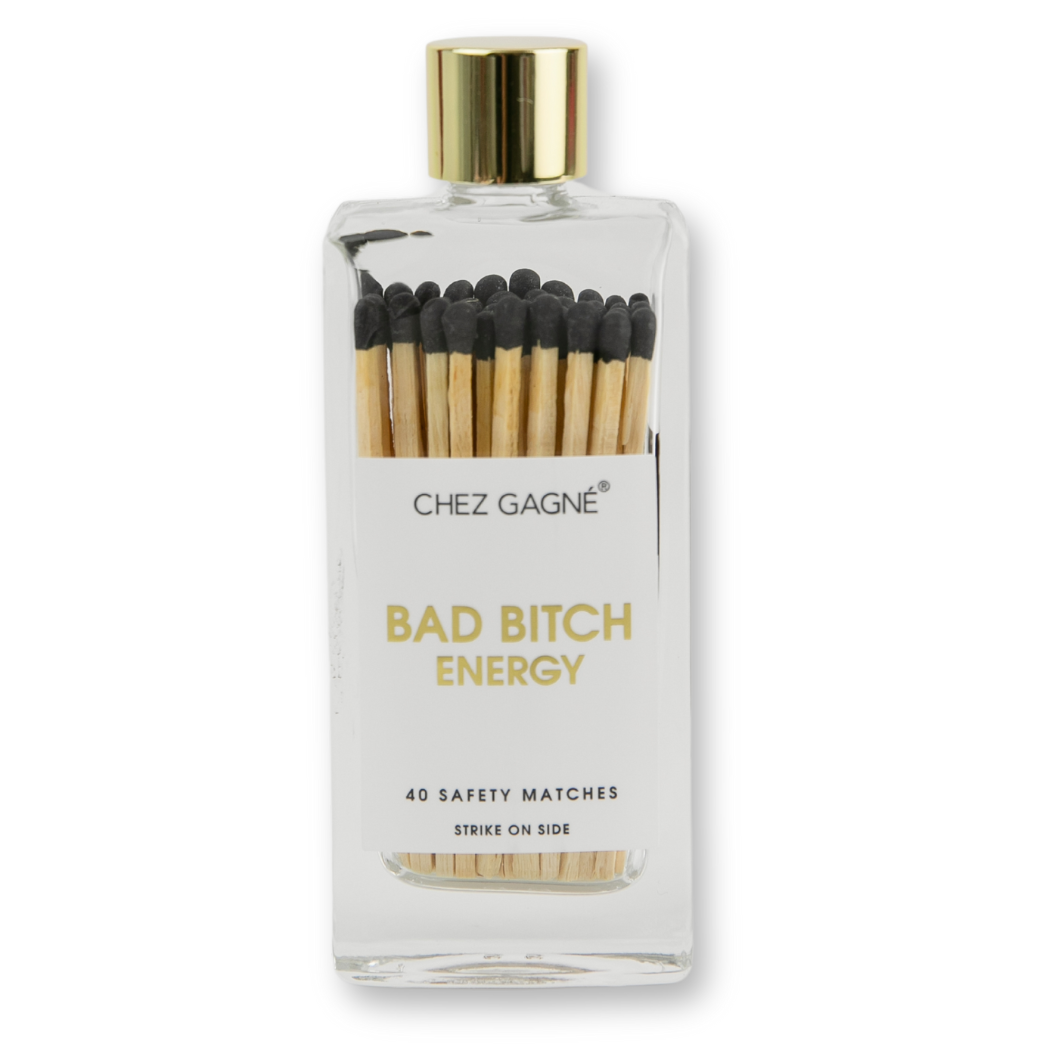 Bad Bitch Energy Glass Bottle Safety Matches Black