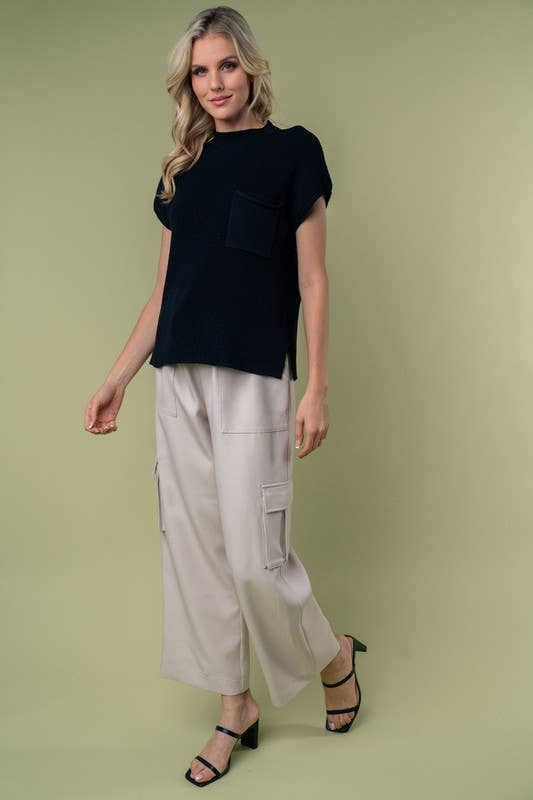 T10057 Short Sleeve Solid Knit Top