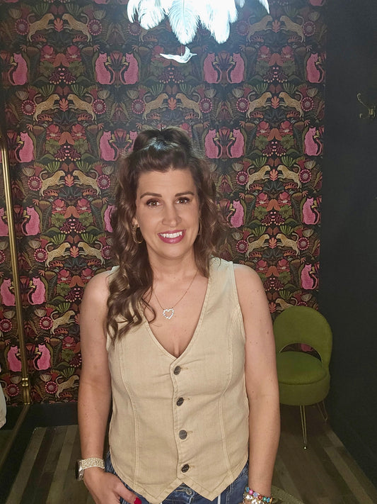 V-Neck Button Down Vest - Latte