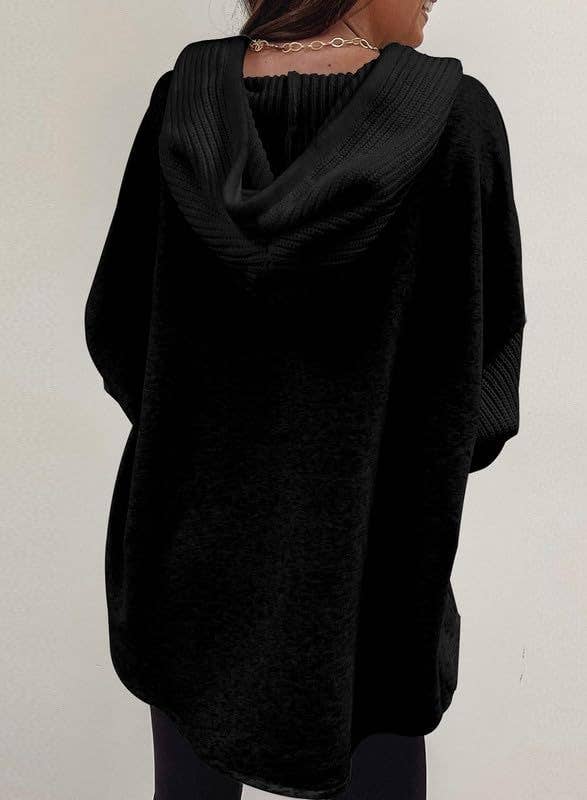 Colorblock Hoodie Sweatshirt with Button Detail